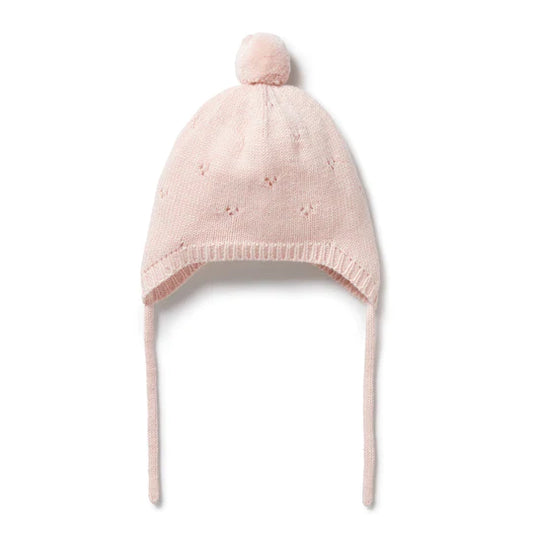 Pink Knitted Pointelle Bonnet