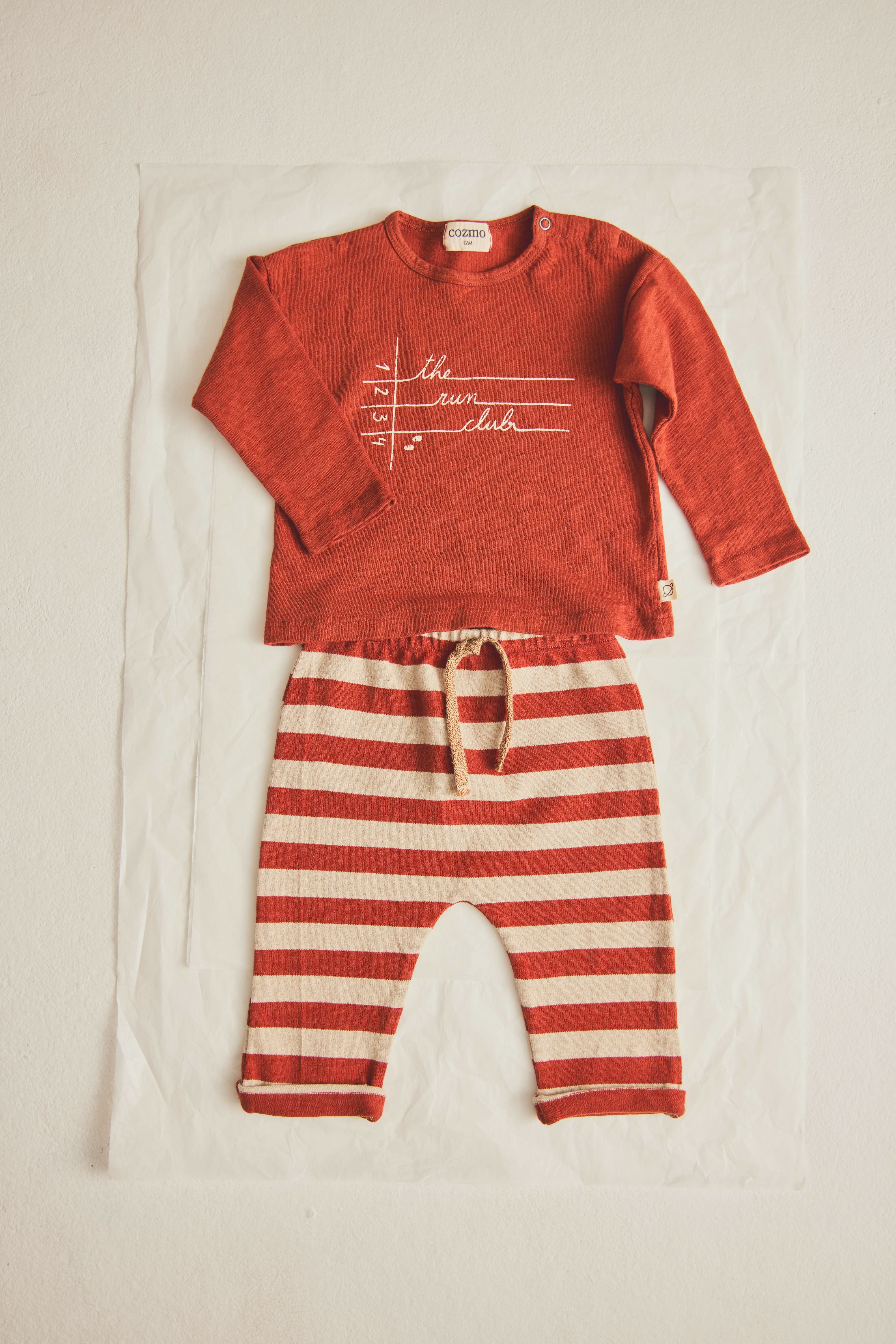 Zack Striped Brushed Soft Knit Baby Pants - Ginger Stone