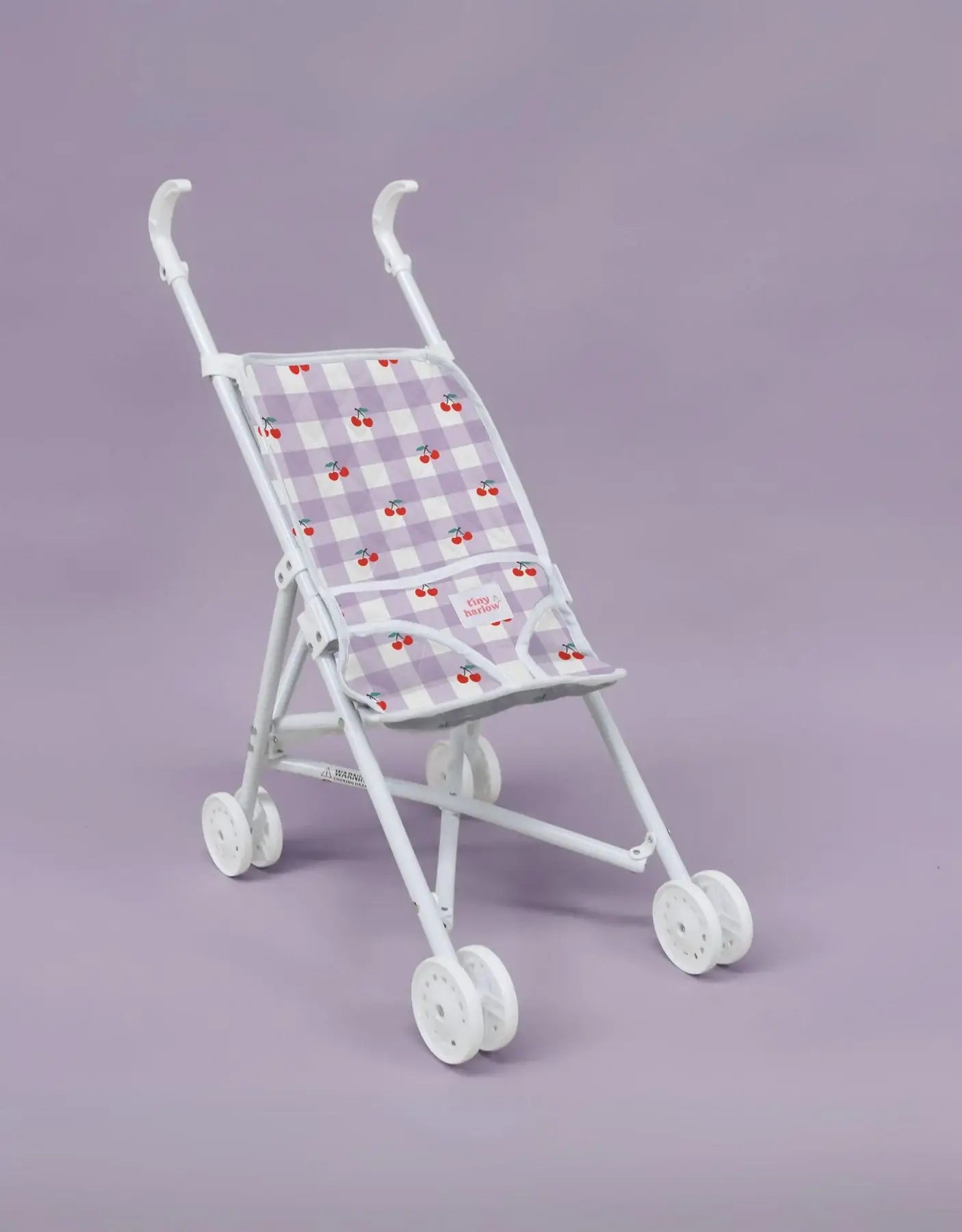 Stroller for doll - Violet gingham + cherries