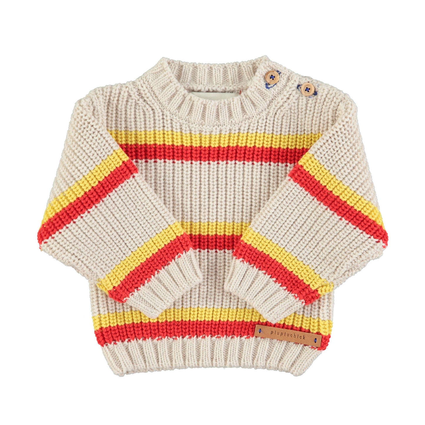Knitted Sweater | Ecru w/ Yellow & Red Stripes