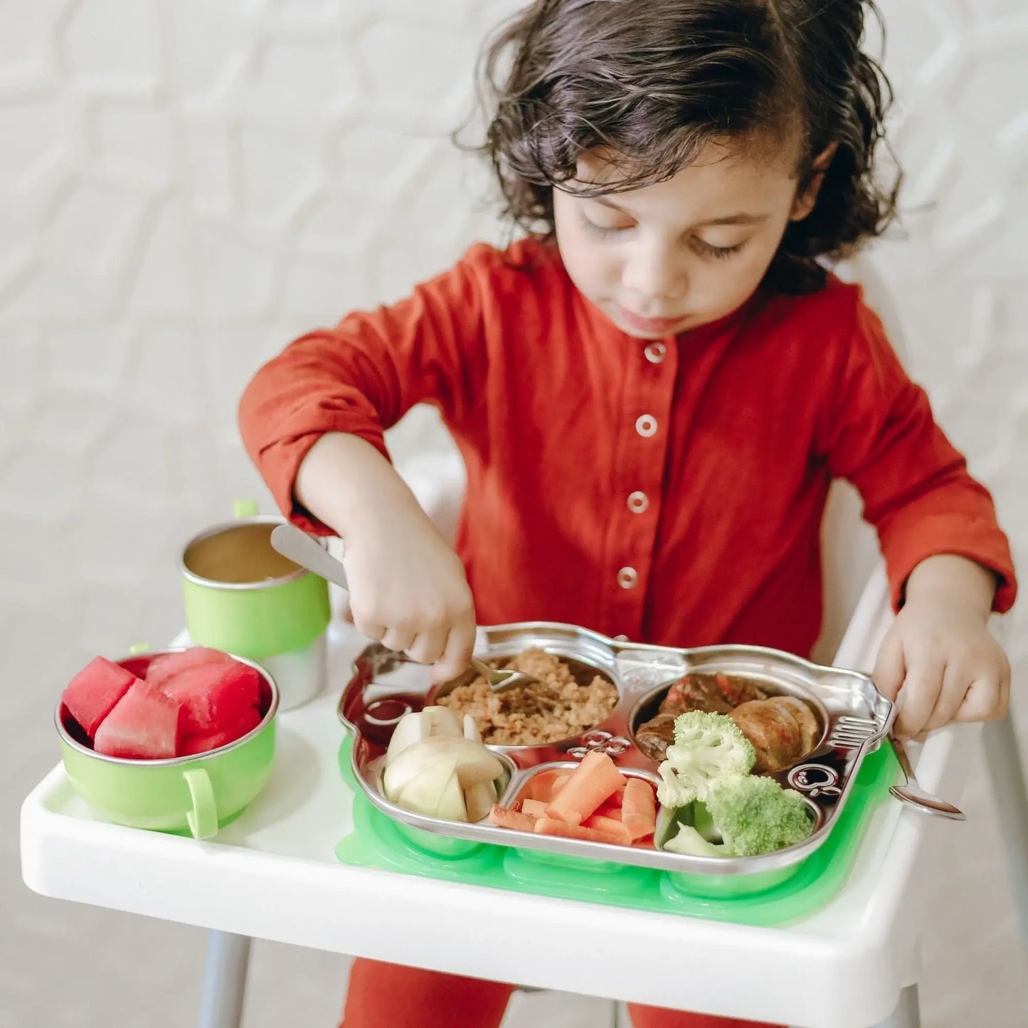 Stainless Steel Divided Plate w/Lid - Blue