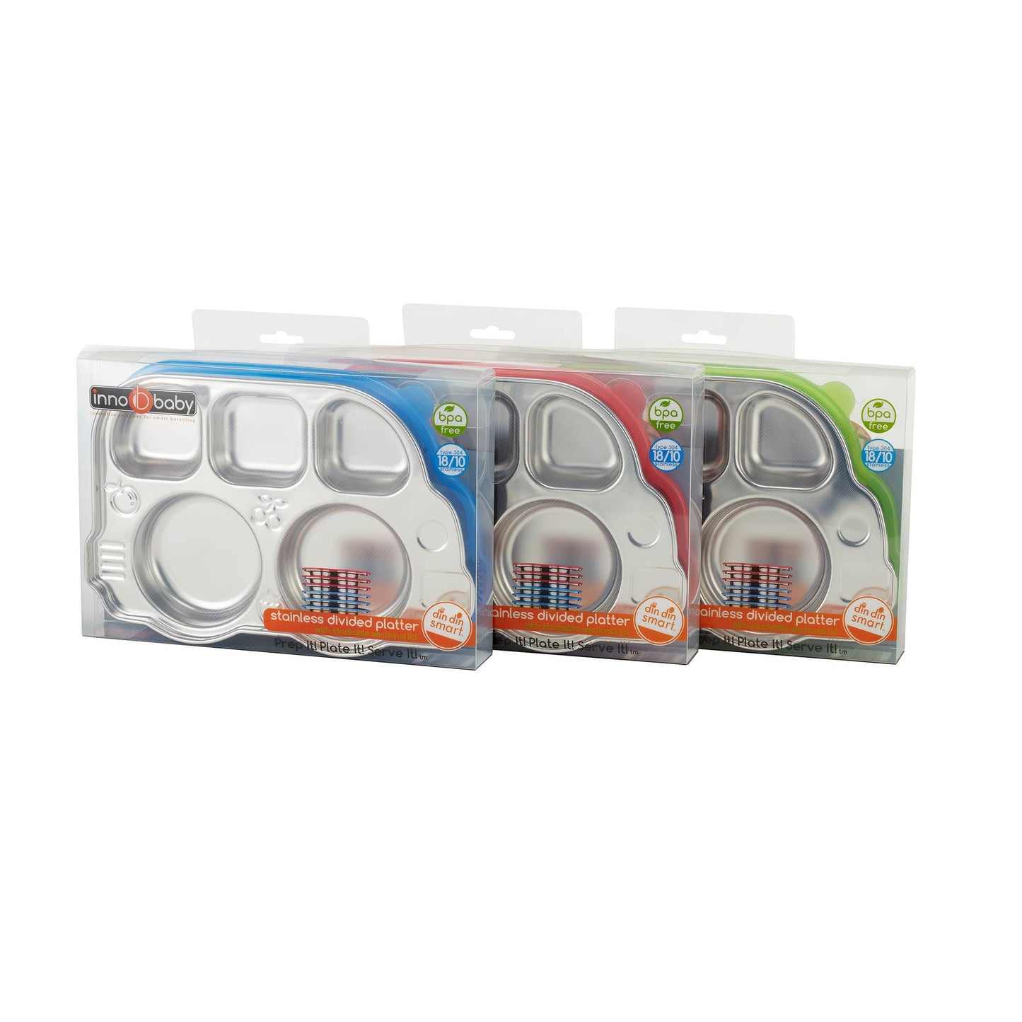 Stainless Steel Divided Plate w/Lid - Blue