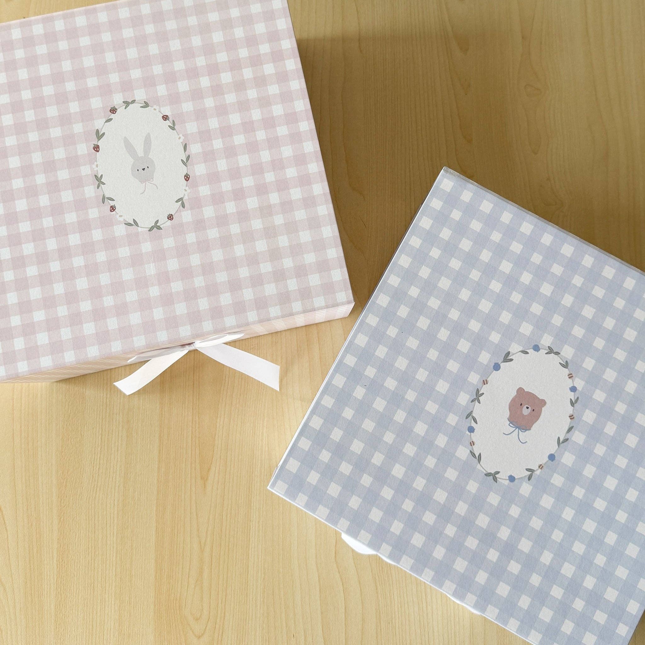 Gift Box Blue Gingham Bear