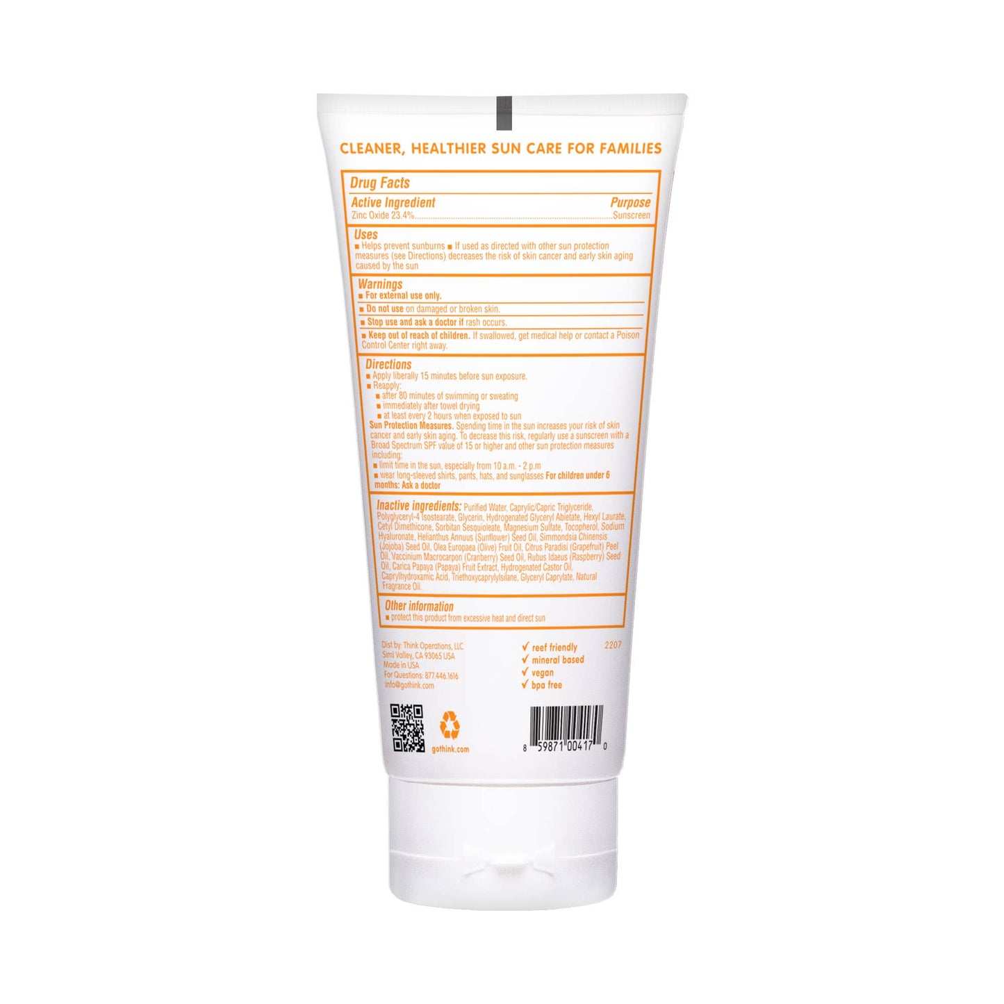 Thinkbaby Safe Sunscreen Spf 50+: 3oz
