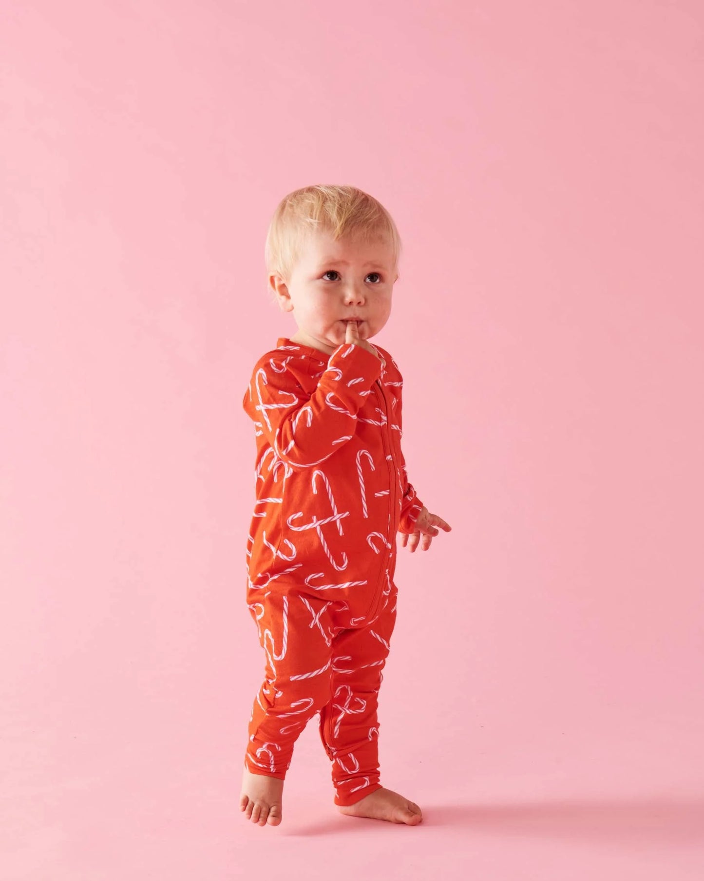 Candy Cane Red Organic Long Sleeve Zip Romper