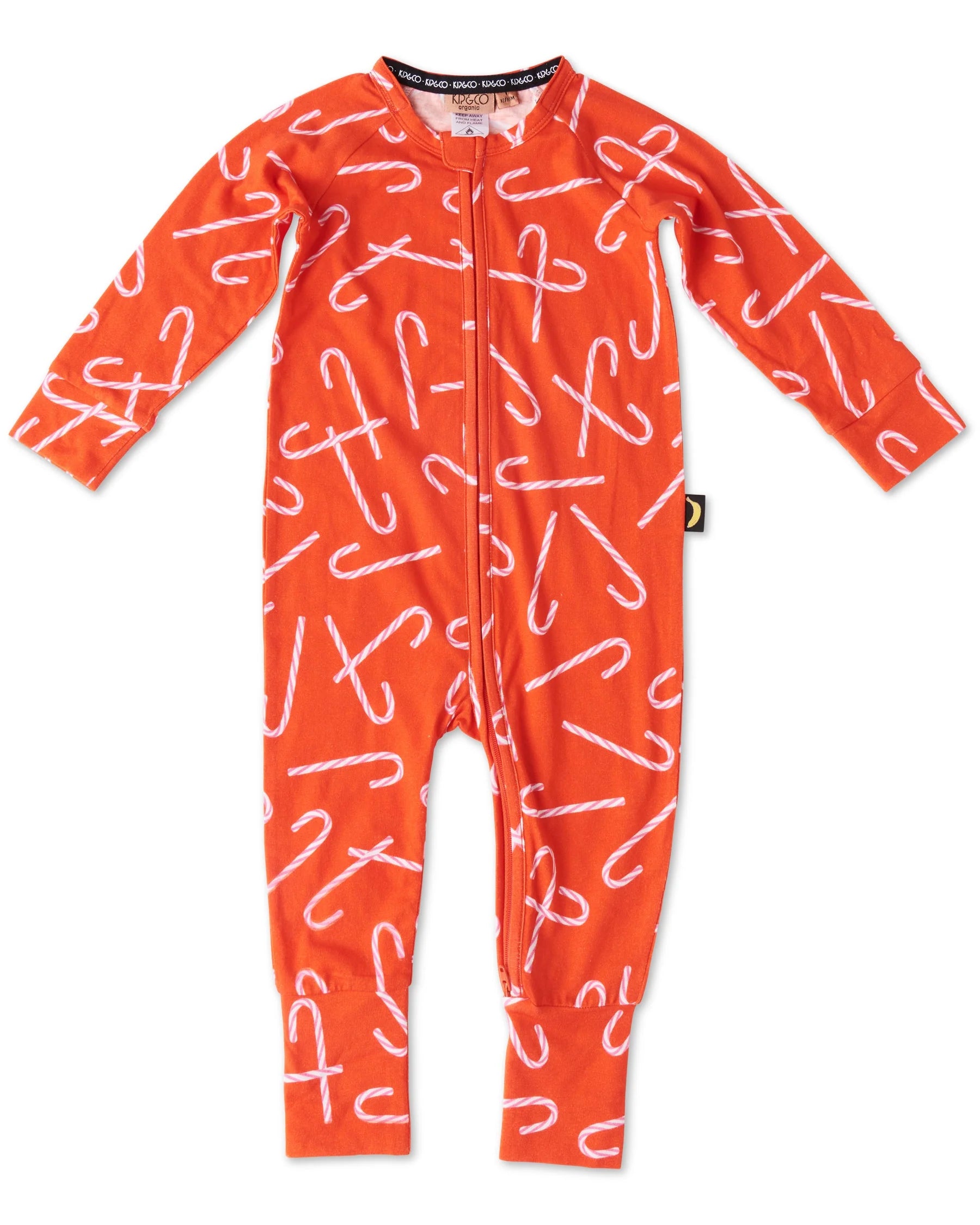 Candy Cane Red Organic Long Sleeve Zip Romper