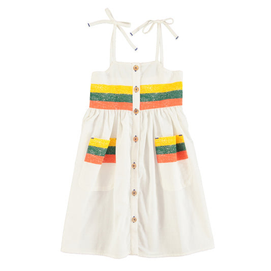 Long Dress | Ecru w/ Multicolor Stripes Print