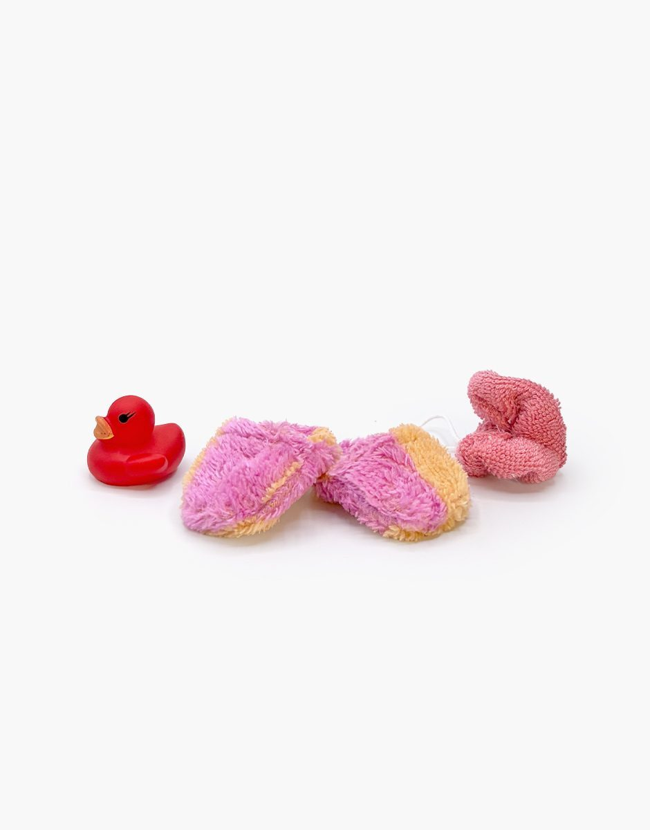 Mini Panchas Bath Accessory Set With Peach/Pink Striped Booties