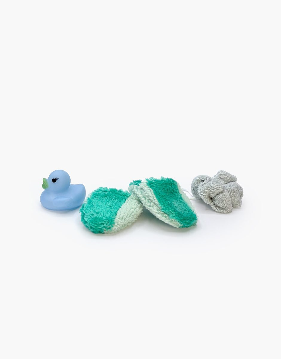 Mini Panchas Bath Accessory Set With Green/Mint Striped Slippers
