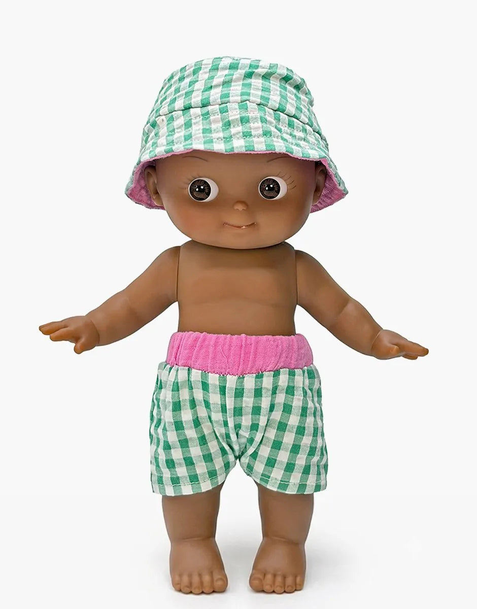 Arsène at the Beach in His Green Gingham Outfit