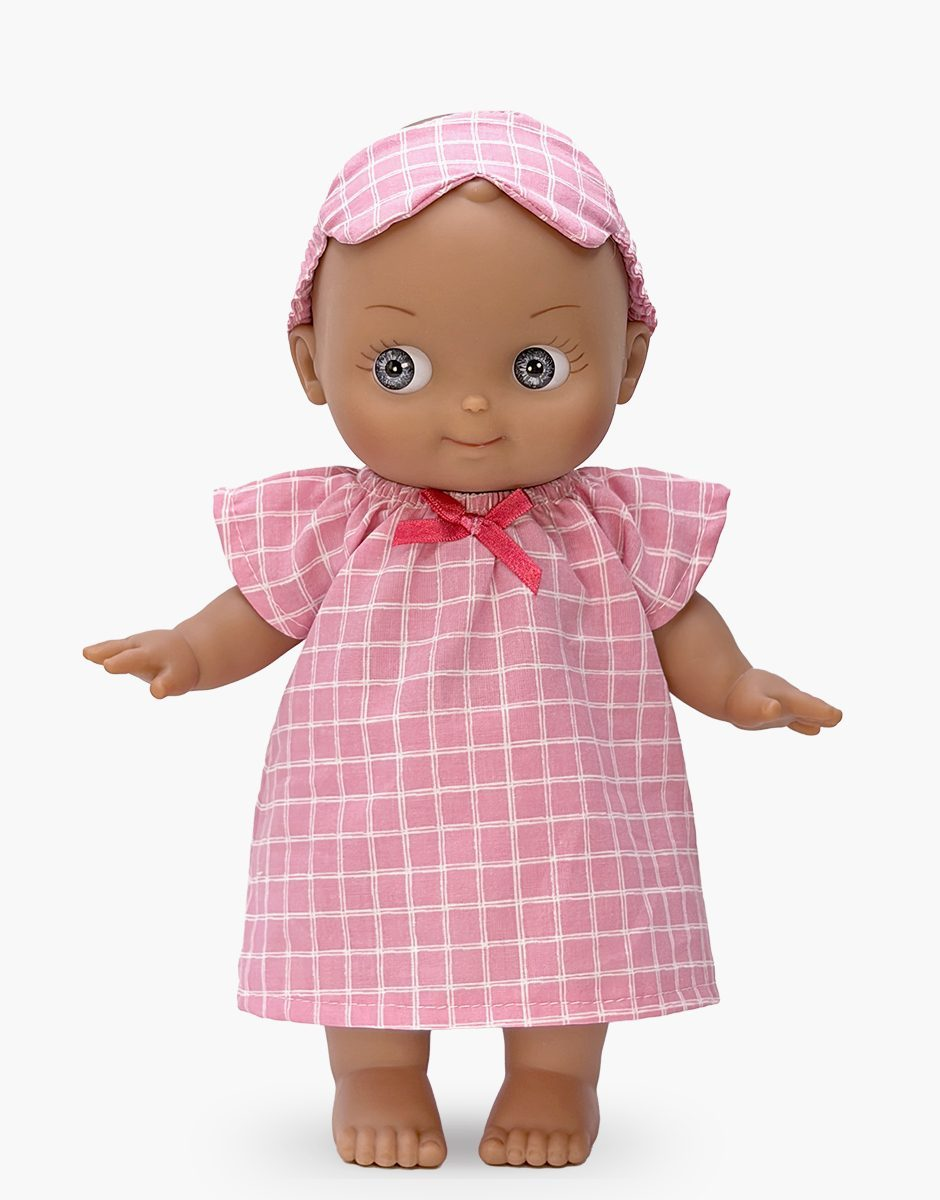 Maia at Home in Her Pink Checkered Nightgown