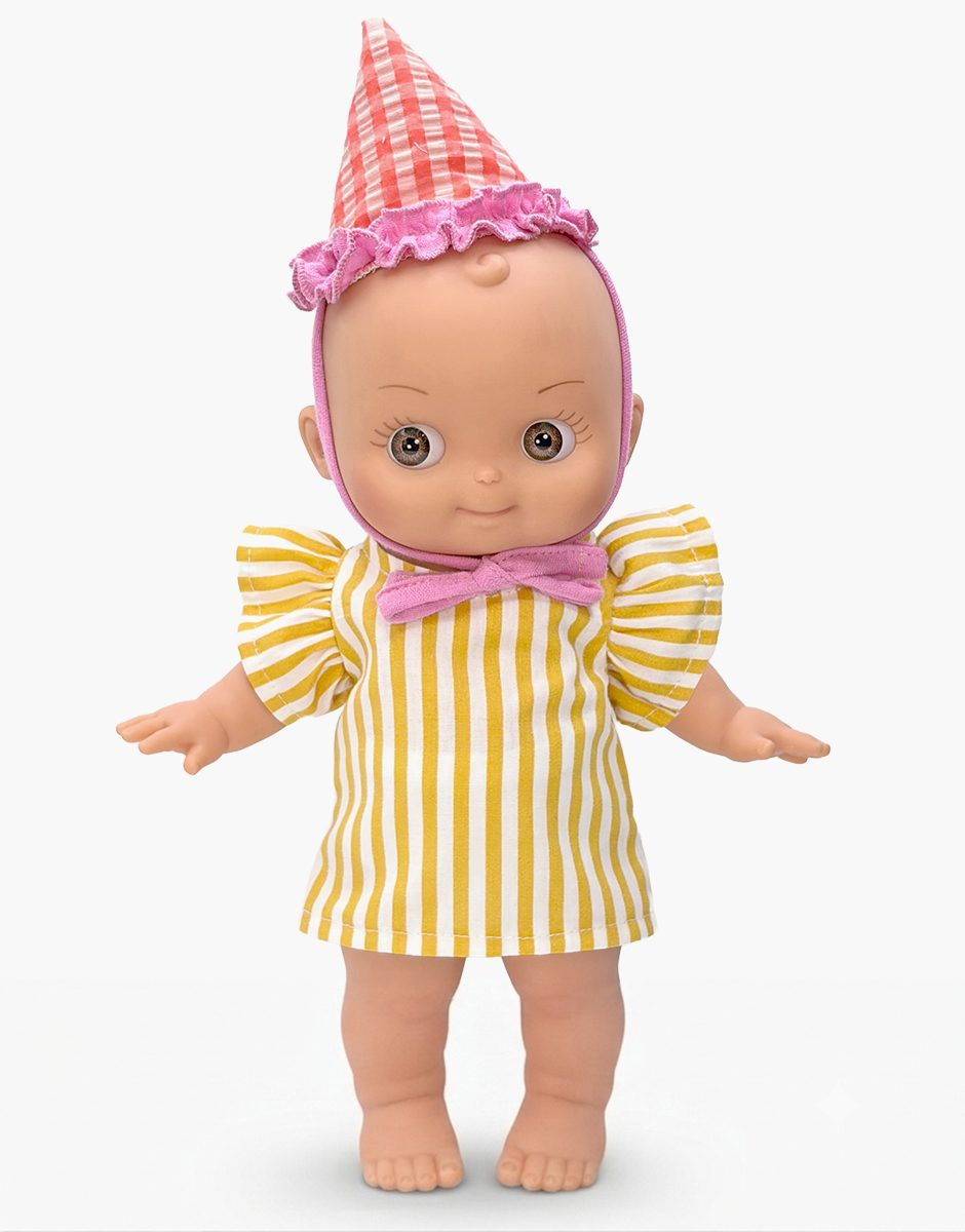Ninon at School in Her Yellow Striped Birthday Outfit