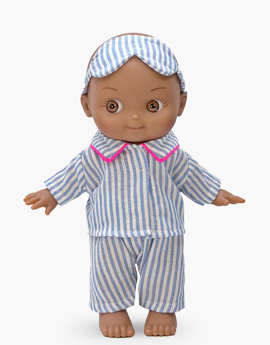 Noah at Home in His Blue Striped Sleepsuit