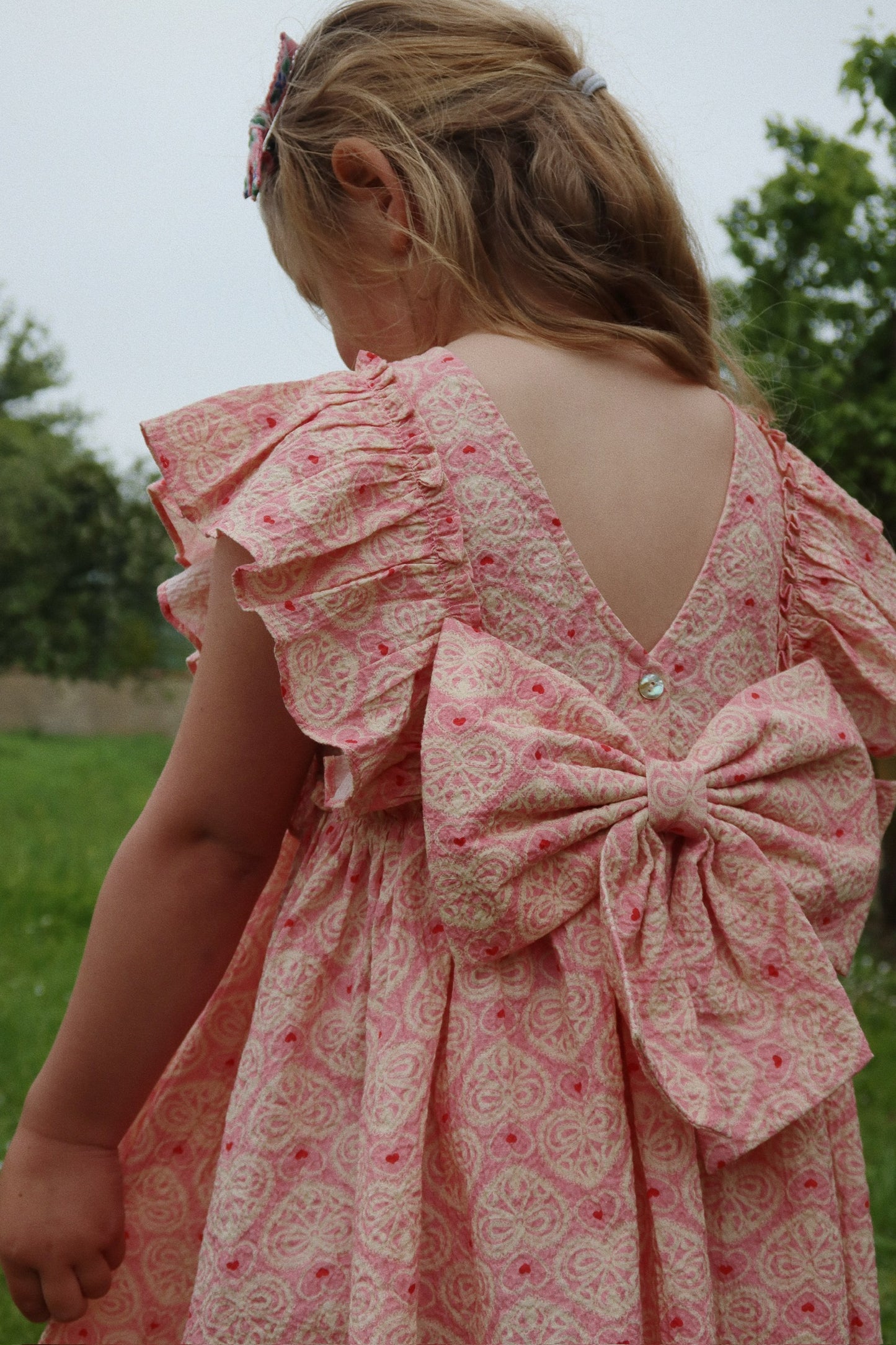 Ava Bow Dress - Lacy Pink