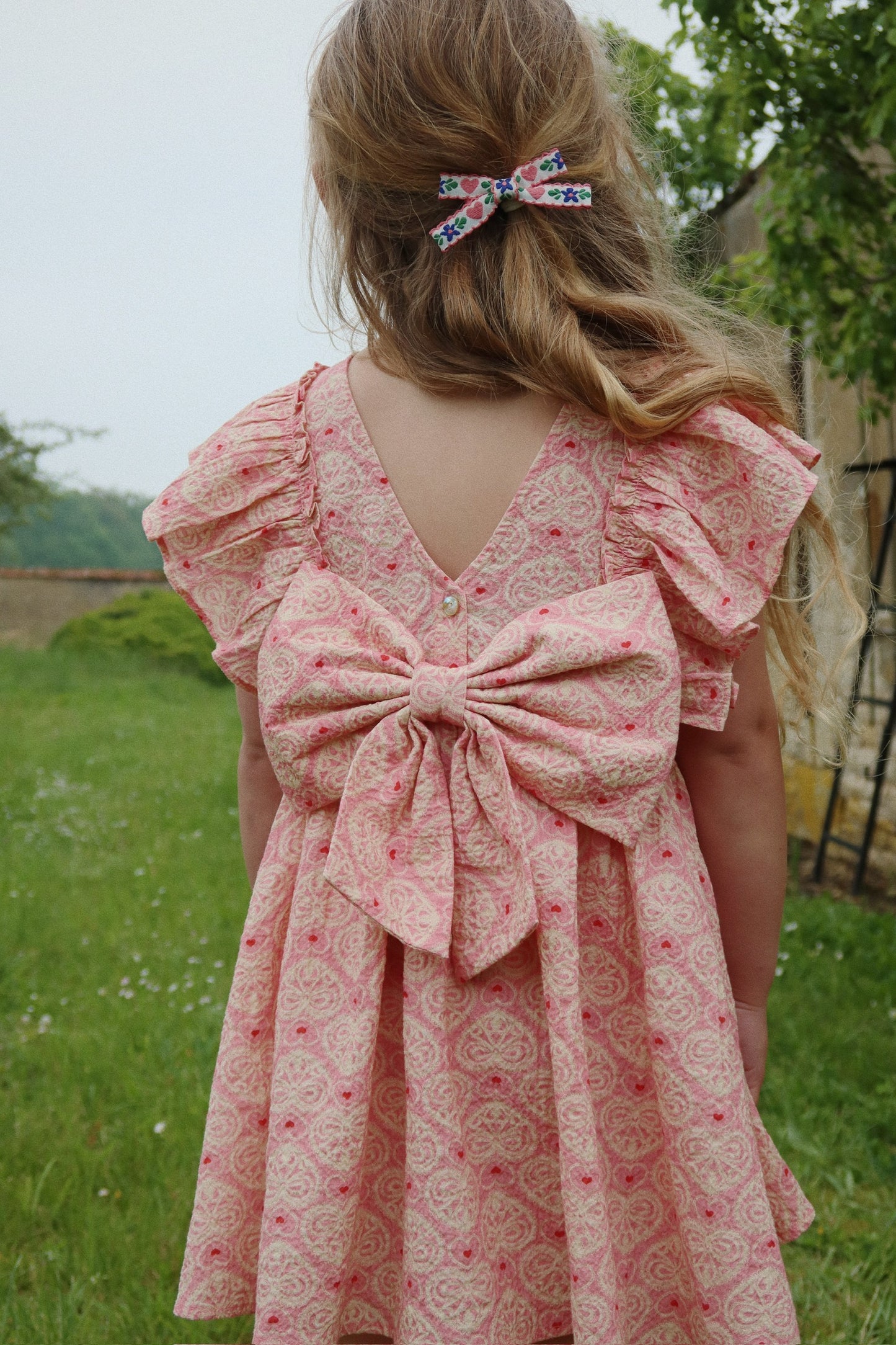 Ava Bow Dress - Lacy Pink
