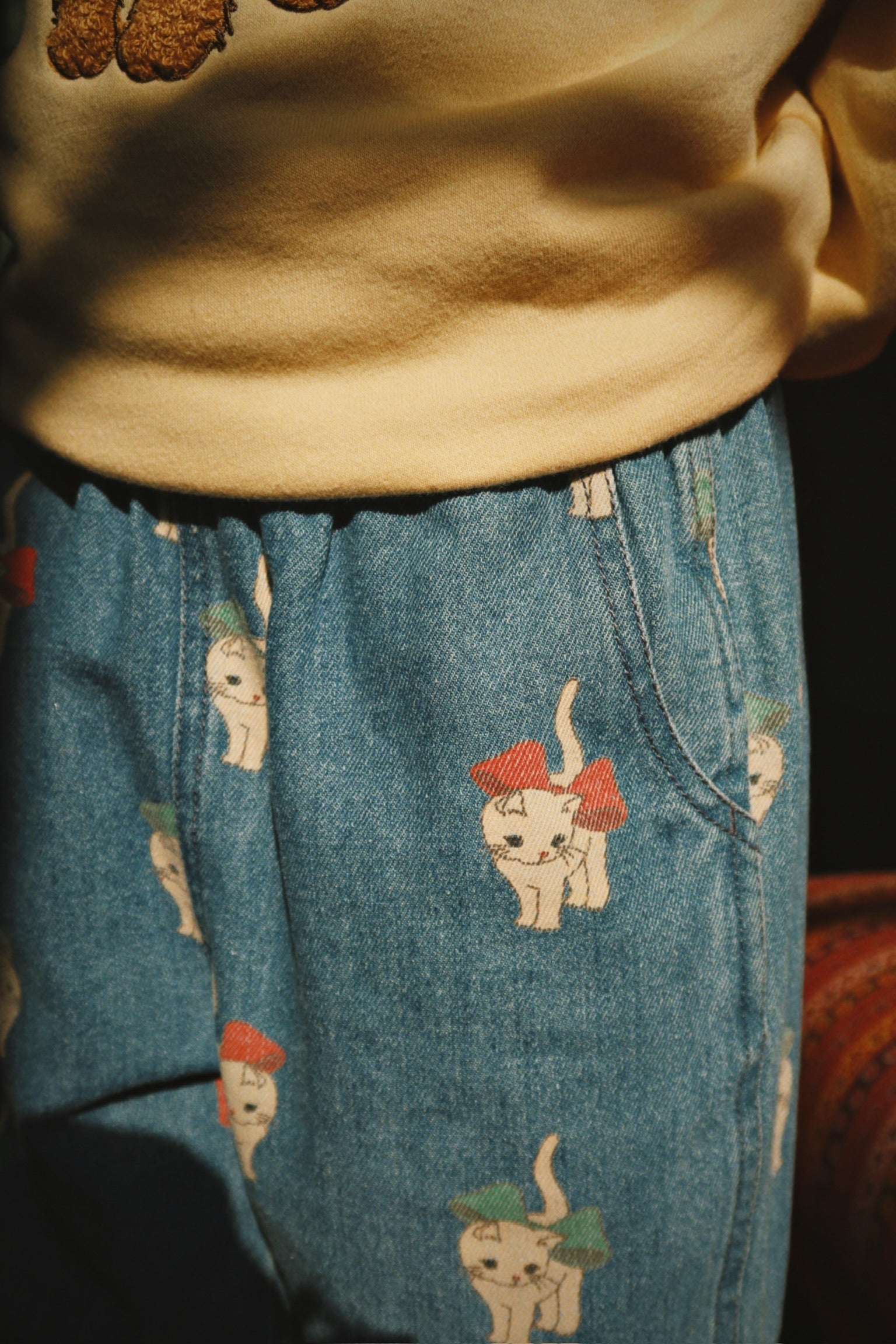 Magot Slit Pants GOTS - Bow Kitty Denim