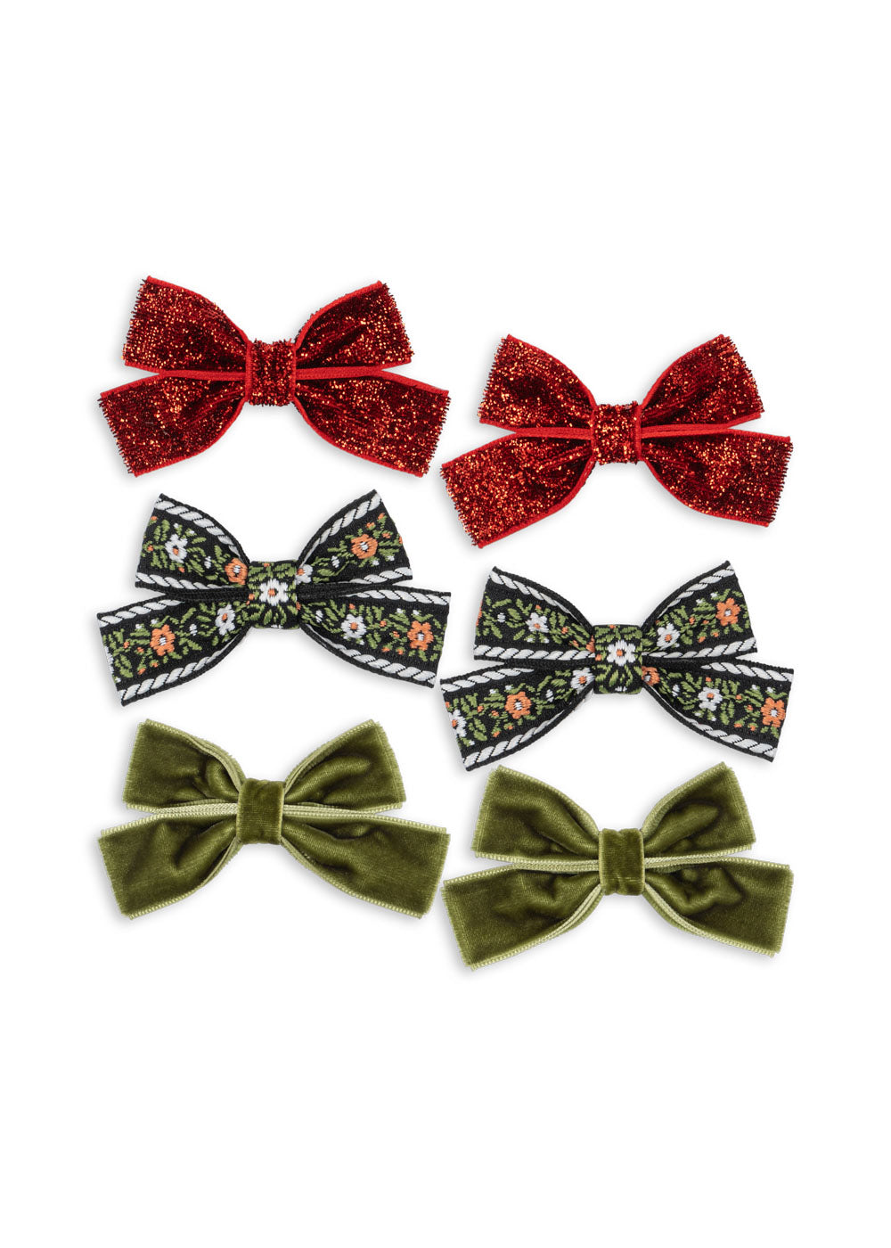 6 Pack Micki Bow Hair Clips - Red/Green