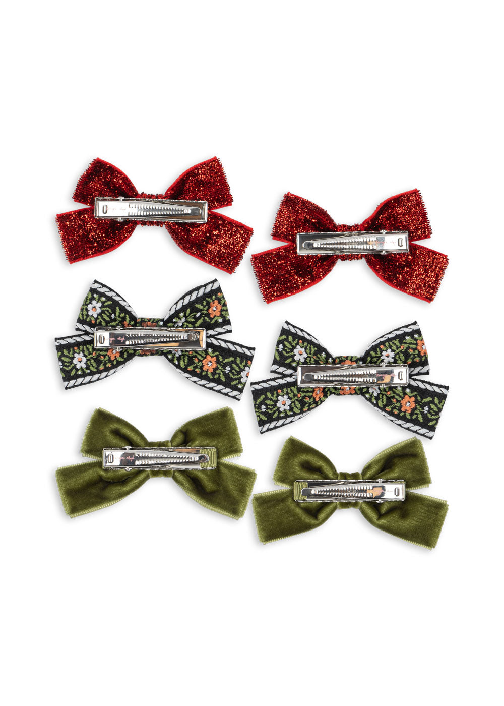 6 Pack Micki Bow Hair Clips - Red/Green