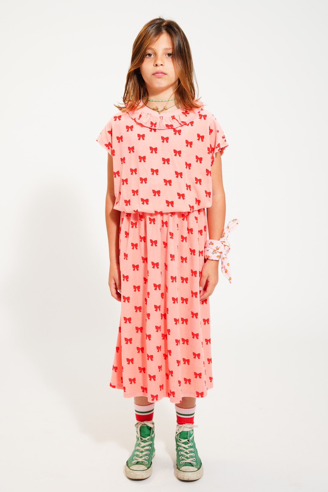 Sleeveless Blouse w/ Collar | Pink W/ Red Bows