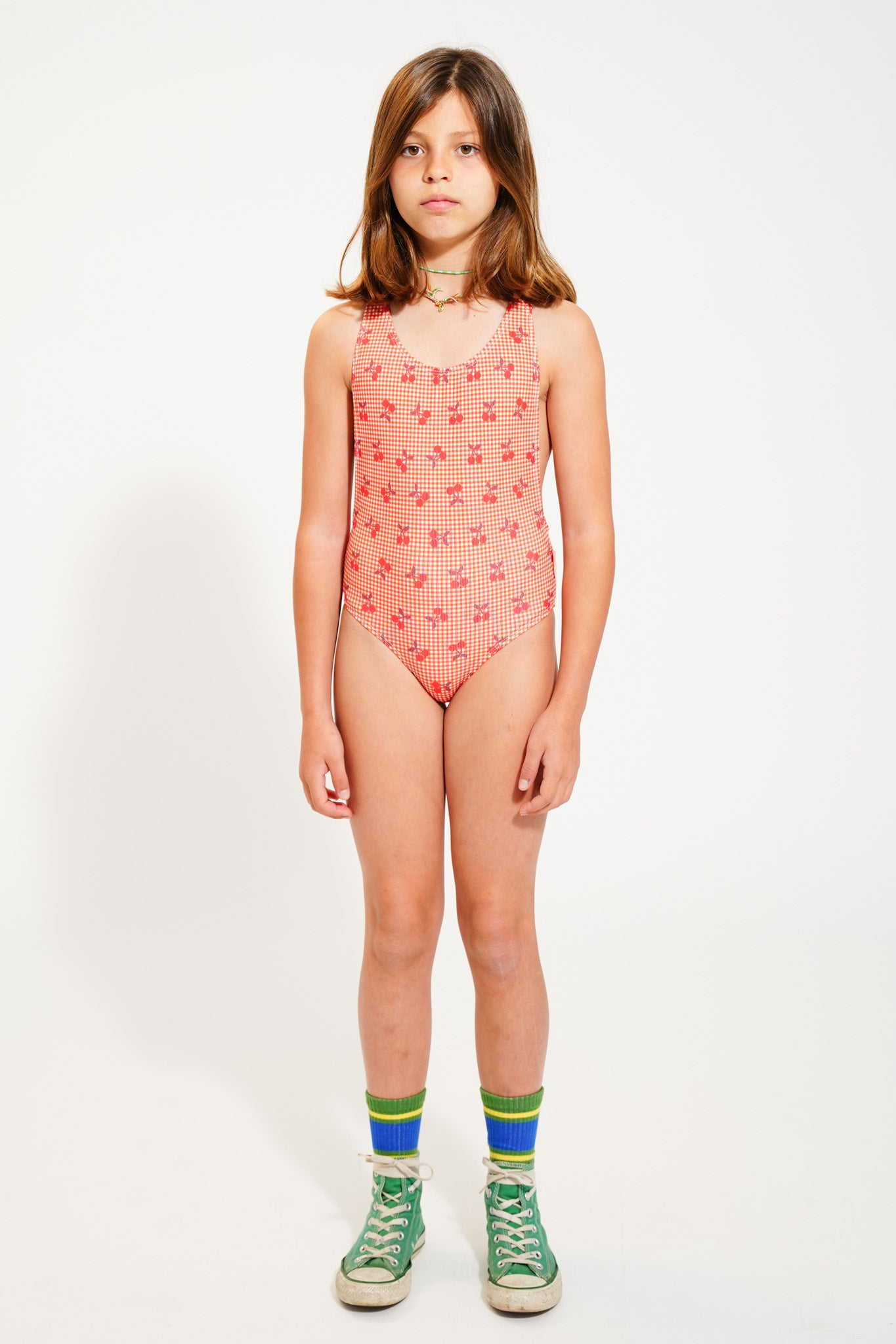 Swimsuit w/ Back Bow | Red & White Checkered w/ Cherries