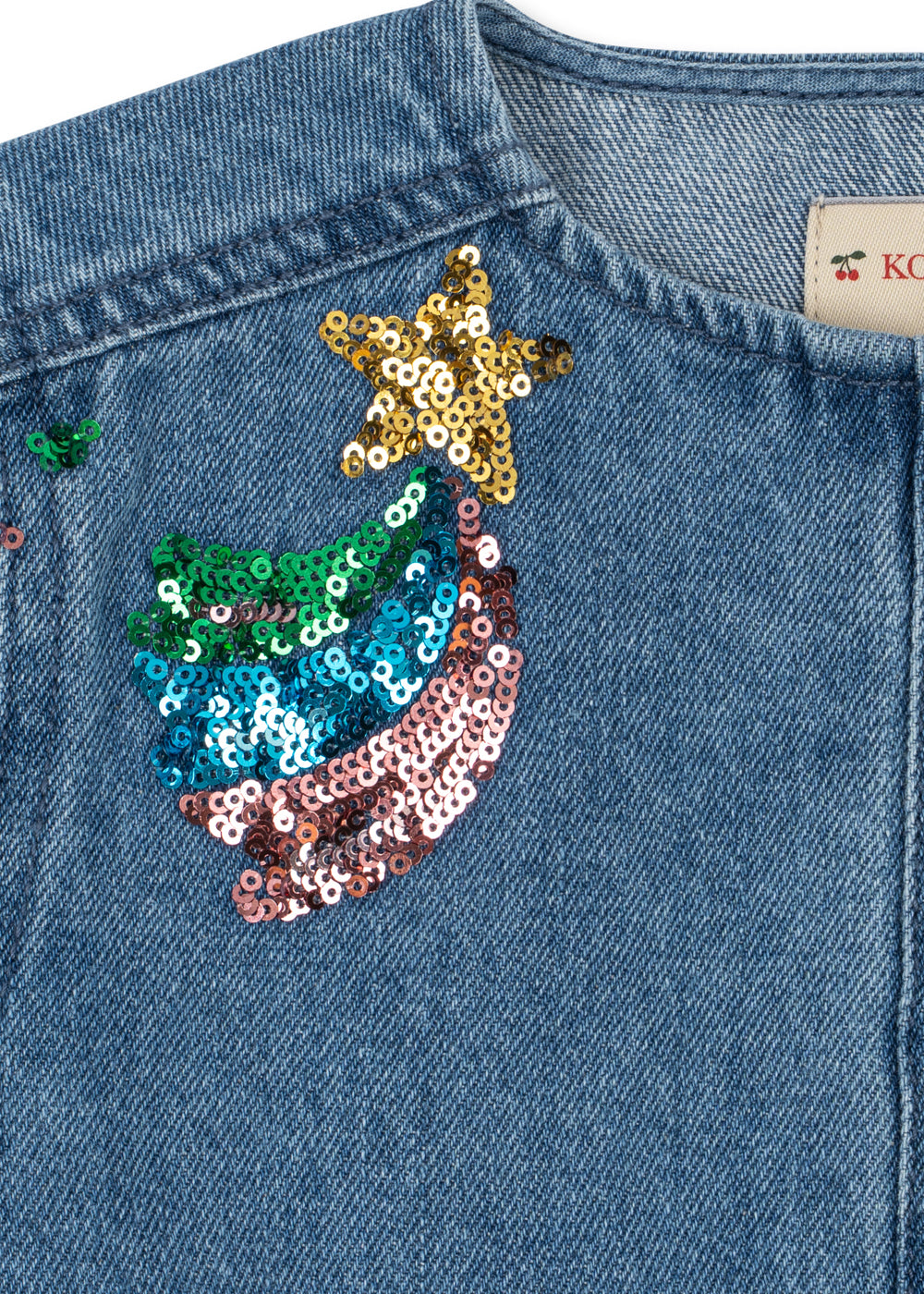 Magot Sequin Denim Jacket GOTS - Rainbow Star