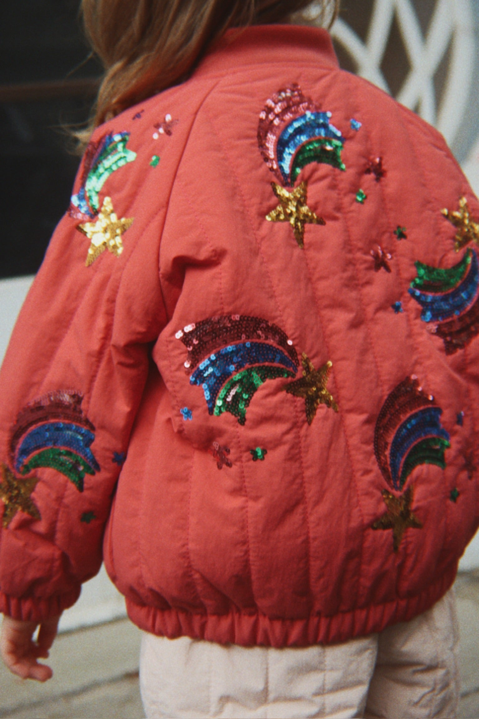 Juno Sequin Rainbow Bomber Jacket - Cardinal