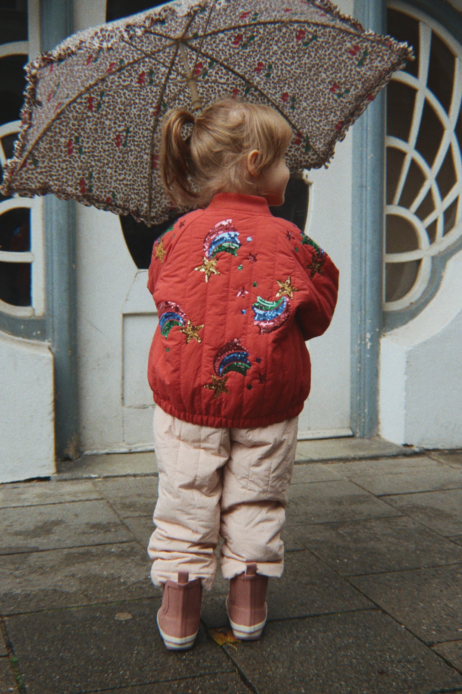 Juno Sequin Rainbow Bomber Jacket - Cardinal