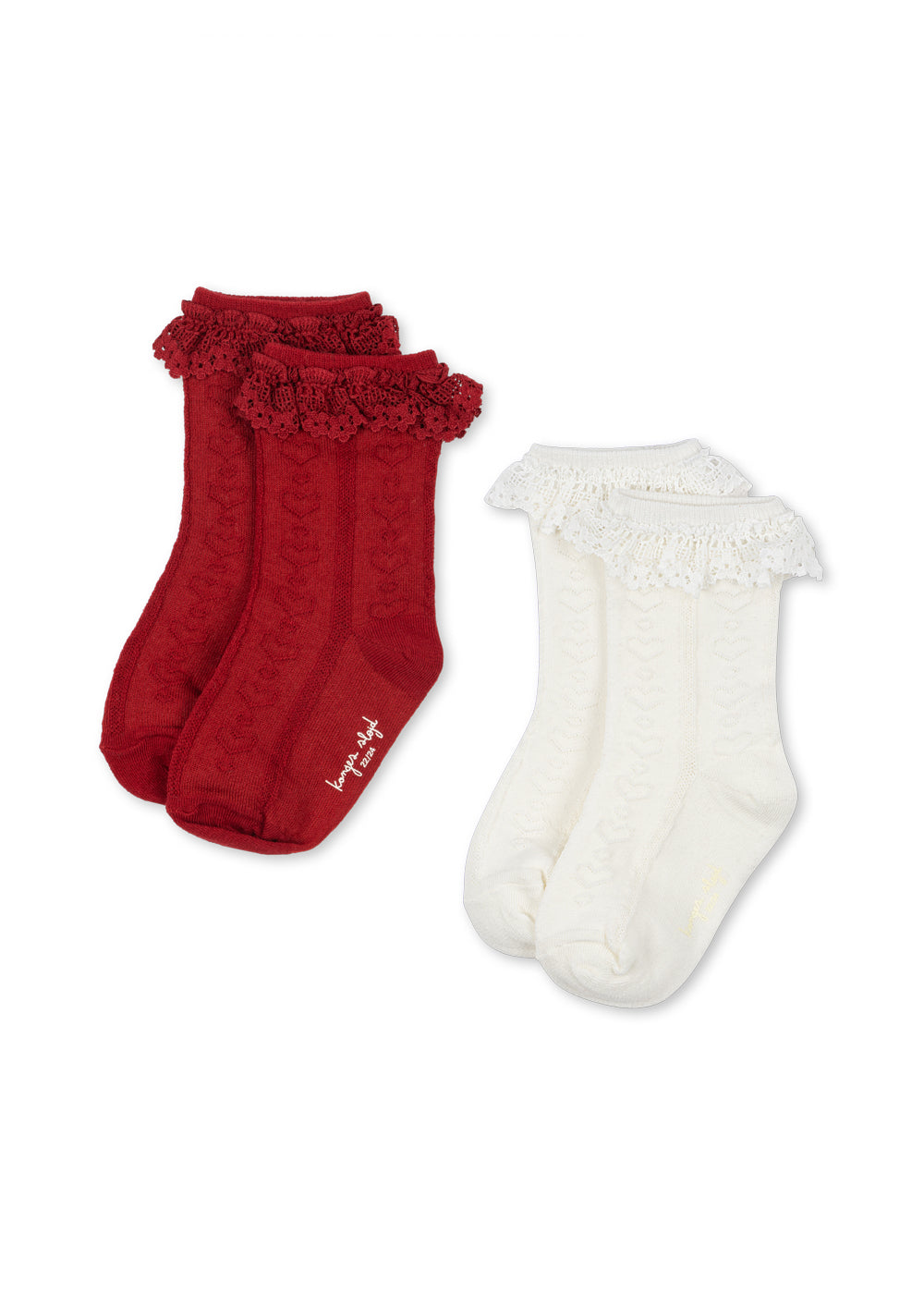 2 Pack Pointelle Frill Socks - Red, Off-White