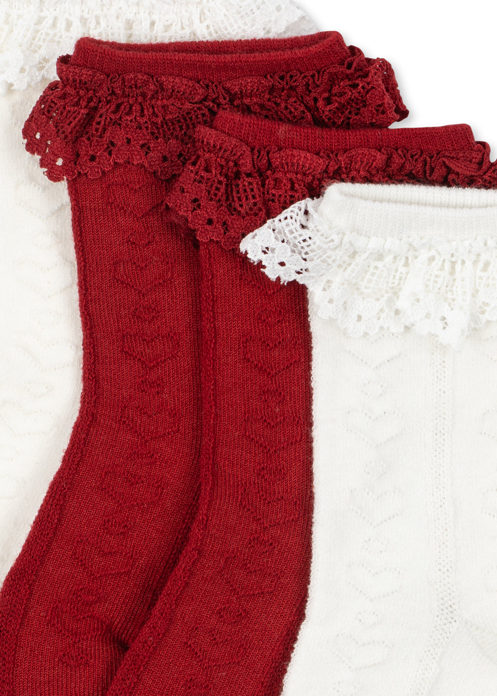 2 Pack Pointelle Frill Socks - Red, Off-White