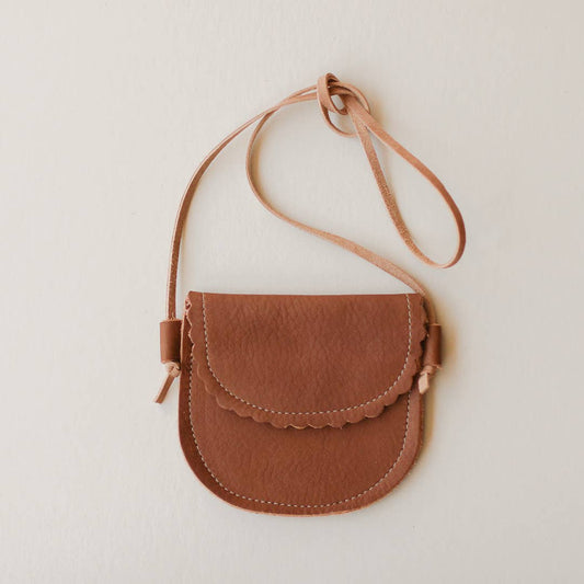 Toddler Scalloped Leather Purse in Walnut