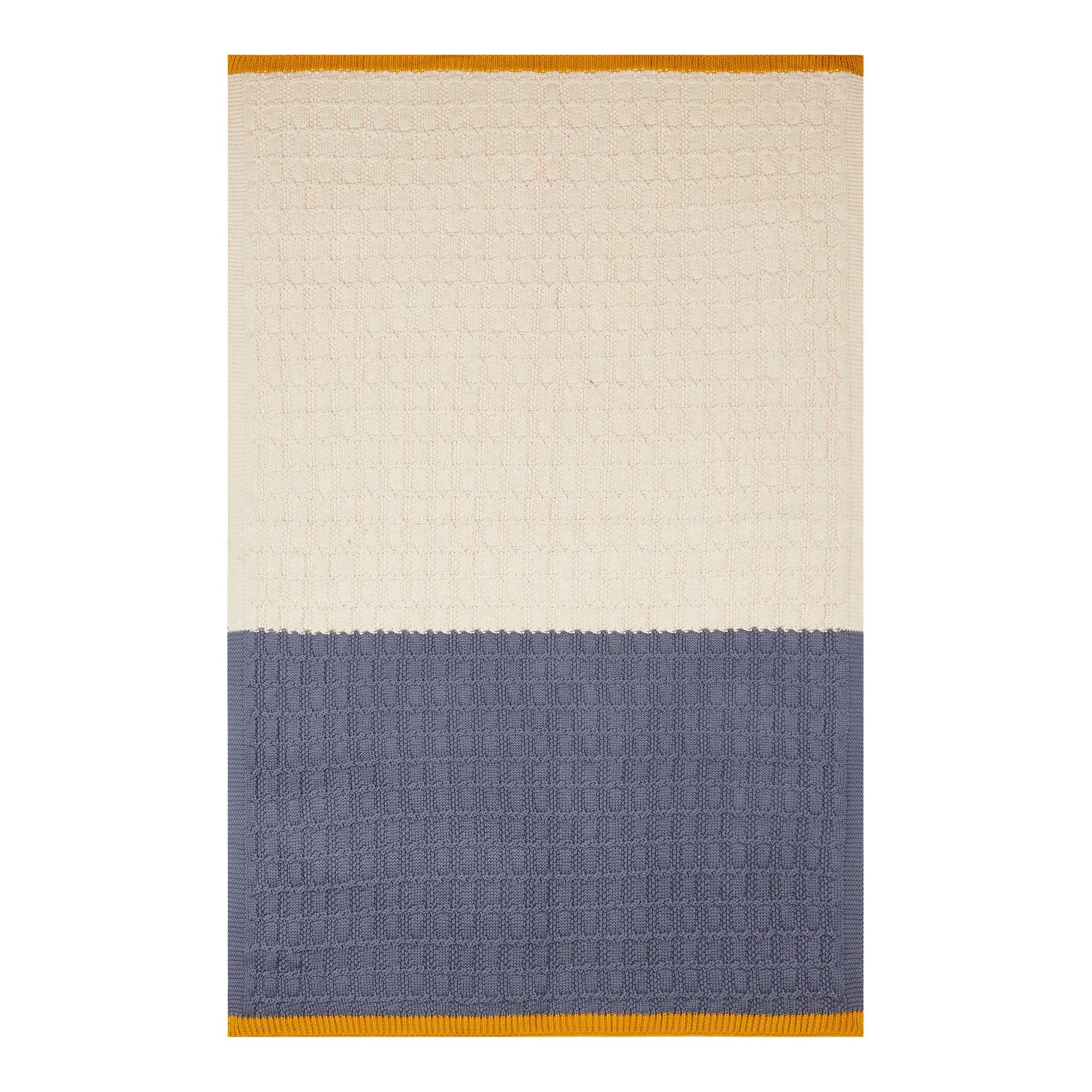 Cotton Knit Stroller Baby Blanket -  Blue & Cream