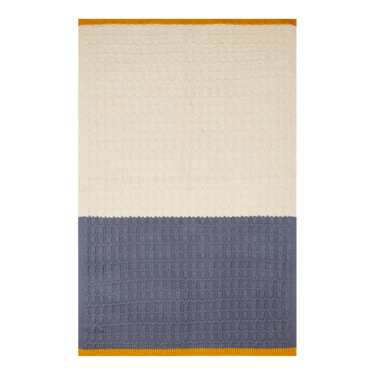Cotton Knit Stroller Baby Blanket -  Blue & Cream