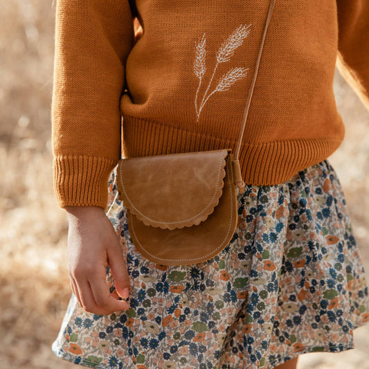 Toddler Scalloped Leather Purse in Butterscotch