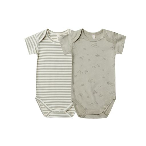 SHORT SLEEVE BODYSUIT, 2 PACK | PISTACHIO STRIPE, AIRPLANES