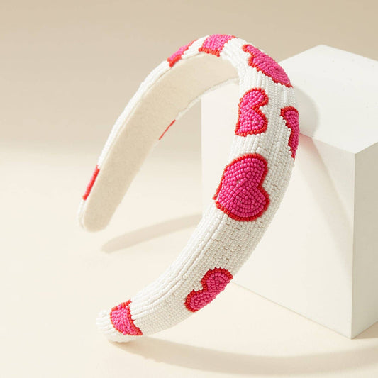 Heart Beaded Headband for Valentine's Gift: Pink