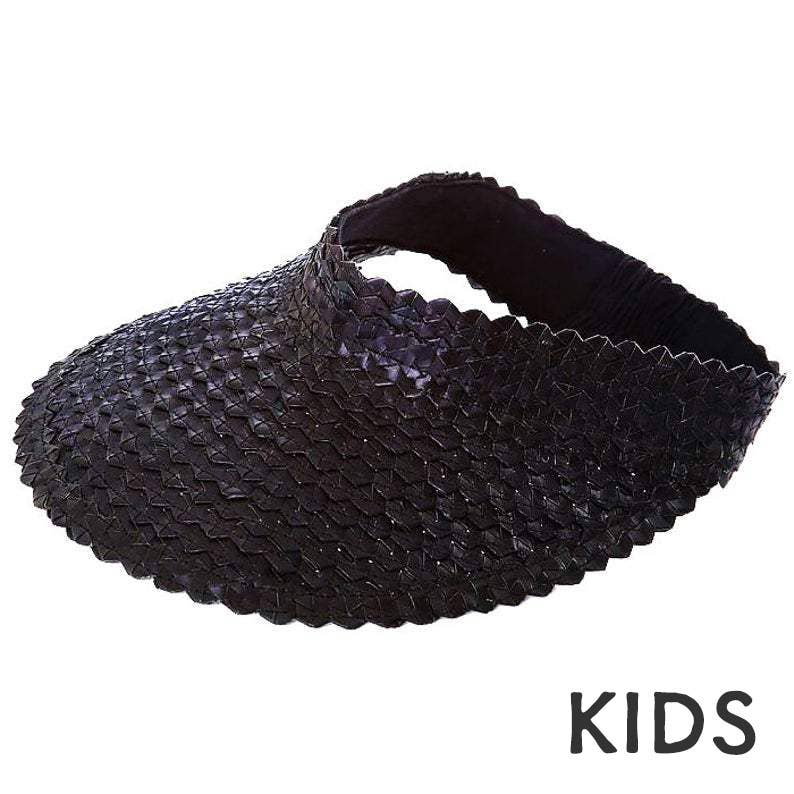 Straw Sun Visor Summer Beach Hat Cap - Kids (Black)