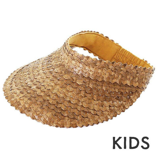 Straw Sun Visor Summer Beach Hat Cap - Kids (Brown)