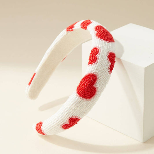 Heart Beaded Headband for Valentine's Gift: Red
